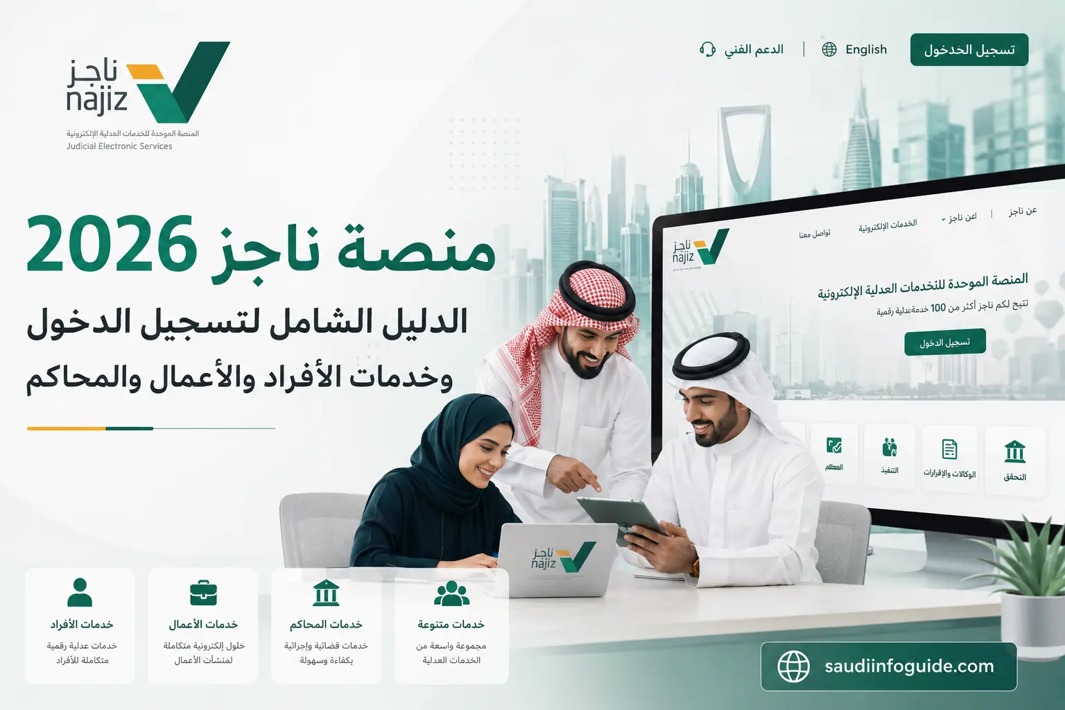 منصة ناجز 2026 لتسجيل الدخول وخدمات الأفراد والأعمال والمحاكم
