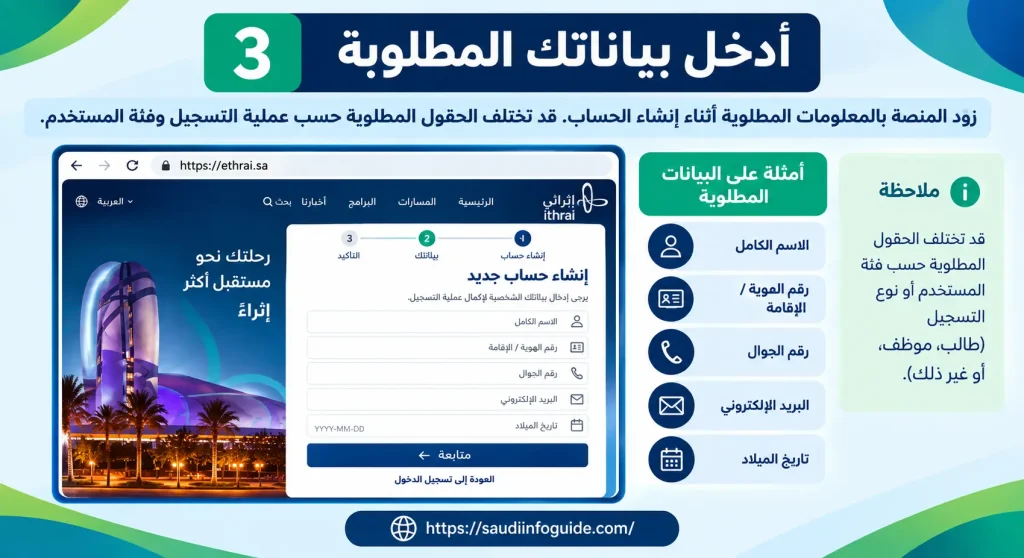 إثرائي: إدخال البيانات المطلوبة أثناء إنشاء الحساب