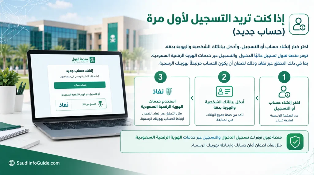 التسجيل لأول مرة في منصة قبول السعودية وإنشاء حساب جديد عبر نفاذ
