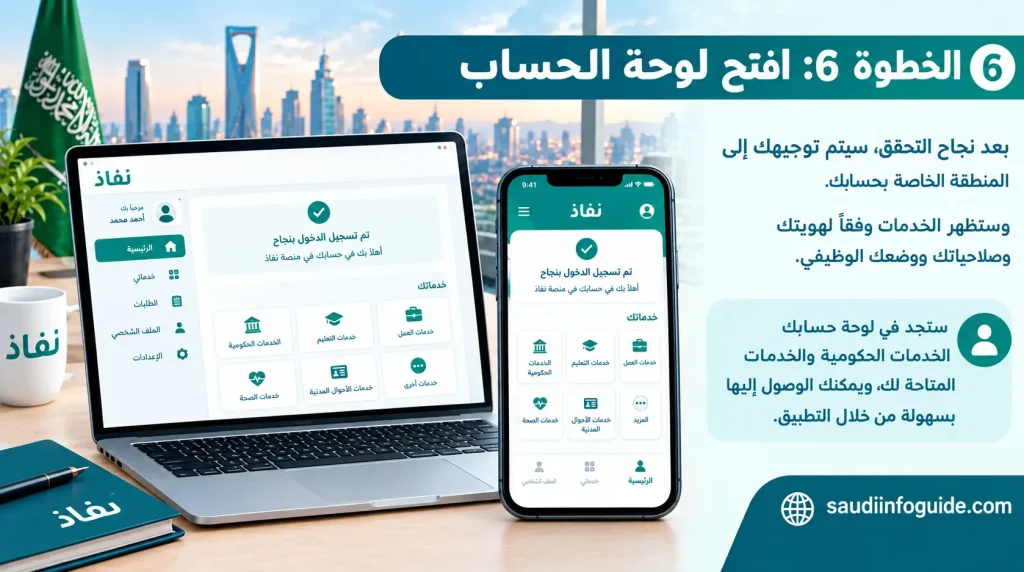 الخطوة 6 في نفاذ لفتح لوحة الحساب والوصول إلى الخدمات المتاحة