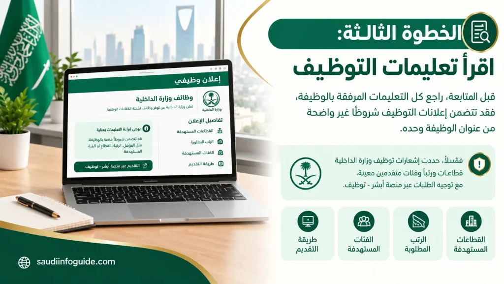 الخطوة الثالثة اقرأ تعليمات التوظيف وراجع شروط الوظيفة قبل التقديم