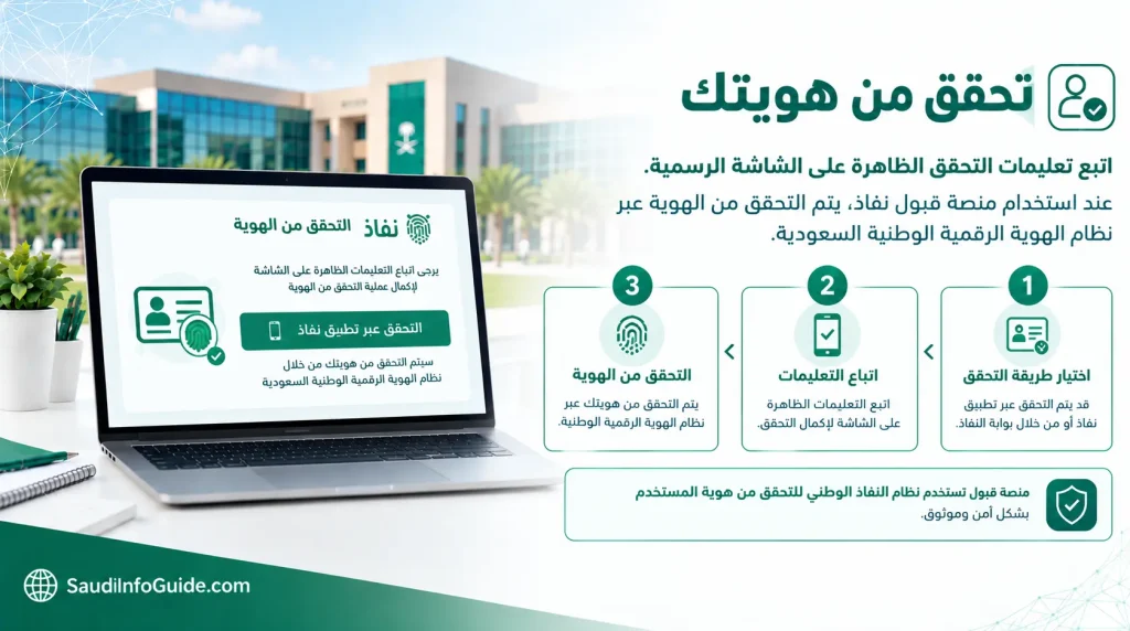 تحقق من الهوية في منصة قبول عبر نفاذ والهوية الرقمية الوطنية السعودية