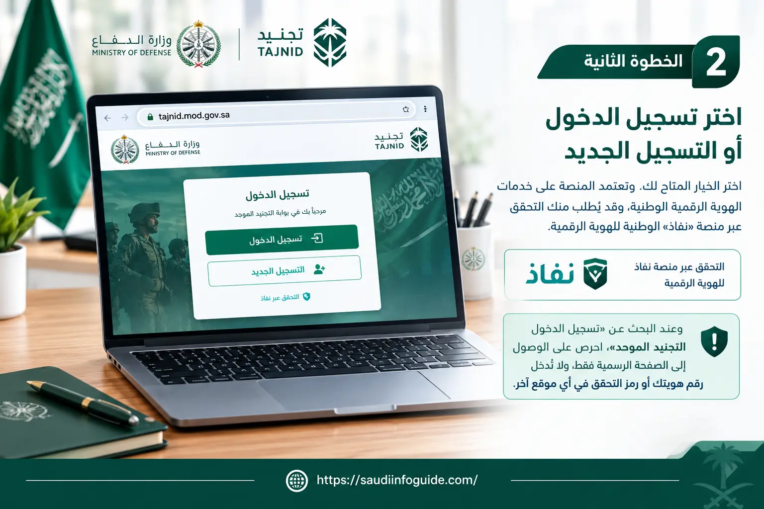 اختر تسجيل الدخول أو التسجيل الجديد في بوابة التجنيد الموحد