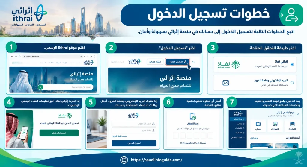 خطوات تسجيل الدخول إلى منصة إثرائي عبر نفاذ أو البريد الإلكتروني وكلمة المرور