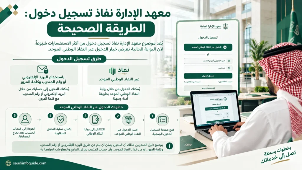 معهد الإدارة نفاذ تسجيل دخول عبر النفاذ الوطني الموحد