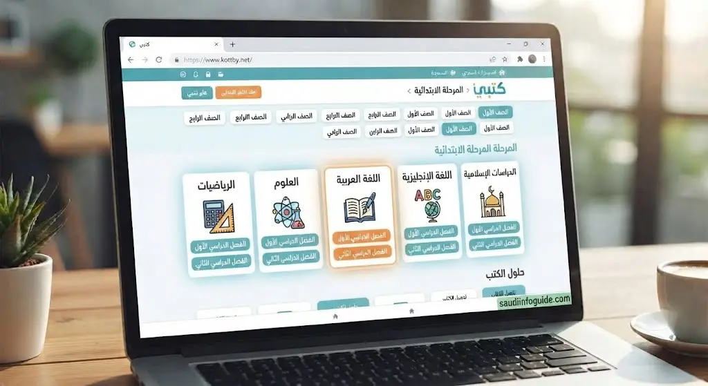 اختيار الصف والمادة الدراسية في كتبي