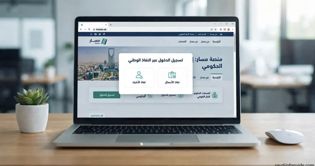 اختيار تسجيل الدخول في منصة مسار الرسمية